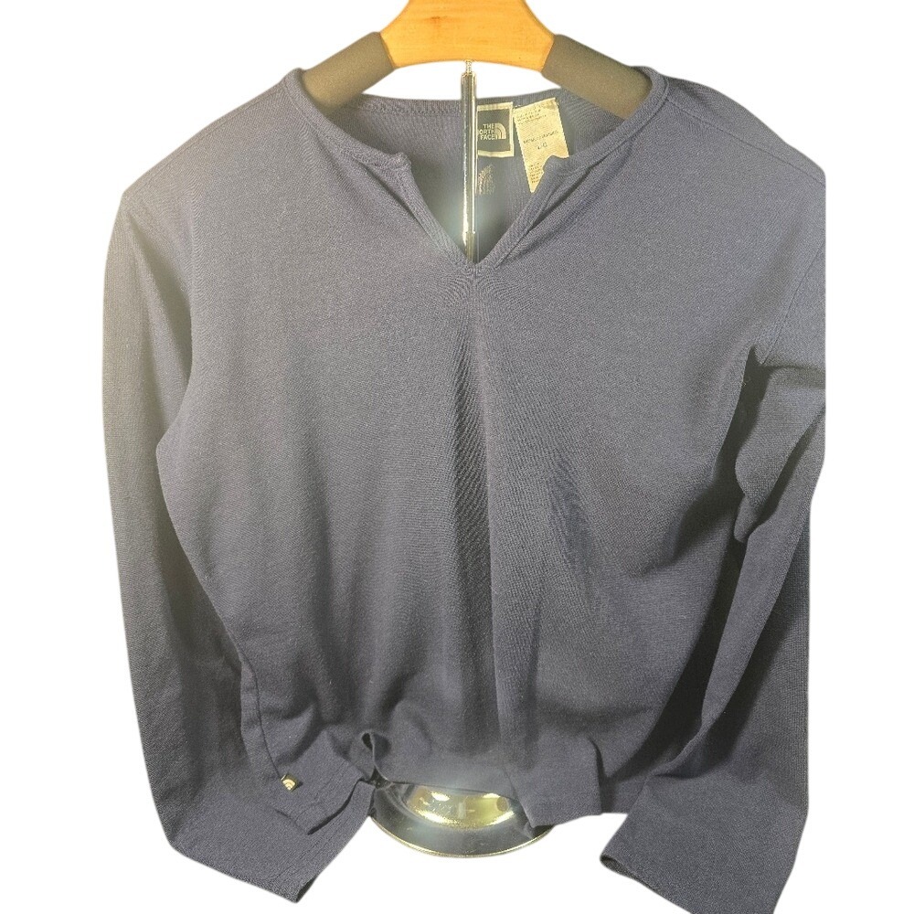 The North Face Womens Navy Blue Split V-Neck Long‎ Sleeve Top Large RN 61661